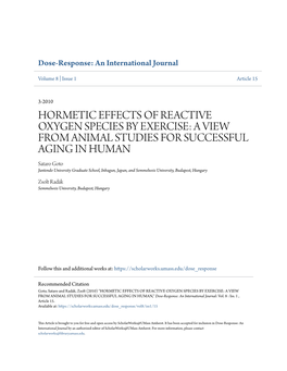 Hormetic Effects of Reactive Oxygen Species by Exercise