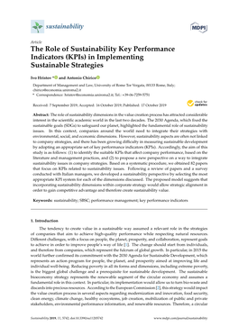 The Role of Sustainability Key Performance Indicators (Kpis) in Implementing Sustainable Strategies