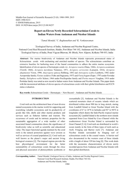 Report on Eleven Newly Recorded Scleractinian Corals to Indian Waters from Andaman and Nicobar Islands