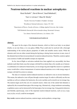 Reifarth Et Al, Neutron-Induced Reactions in Nuclear Astrophysics