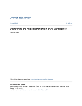 Brothers One and All: Esprit De Corps in a Civil War Regiment