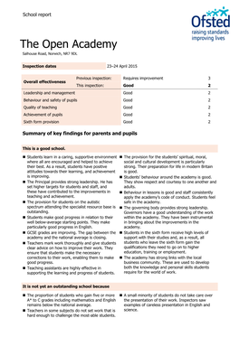The Open Academy Salhouse Road, Norwich, NR7 9DL