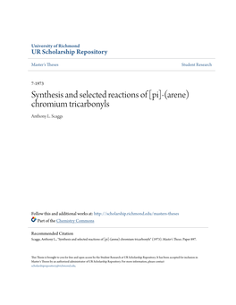 (Arene) Chromium Tricarbonyls Anthony L