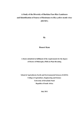 Thesis Submitted in Fulfilment of the Requirements for the Degree of Doctor of Philosophy (Phd) in Plant Breeding