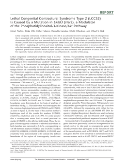 Lethal Congenital Contractural Syndrome Type 2 (LCCS2) Is Caused by a Mutation in ERBB3 (Her3), a Modulator of the Phosphatidylinositol-3-Kinase/Akt Pathway