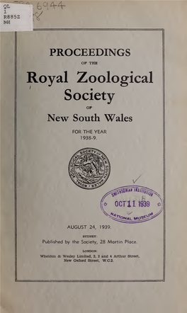 Proceedings of the Royal Zoological Society of New South Wales