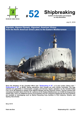 Shipbreaking Bulletin of Information and Analysis # 52 on Ship Demolition