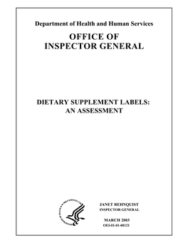 Dietary Supplement Labels: an Assessment (OEI-01-01-00121; 03