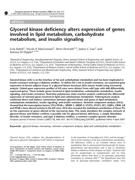 Glycerol Kinase Deficiency Alters Expression of Genes Involved in Lipid Metabolism, Carbohydrate Metabolism, and Insulin Signaling