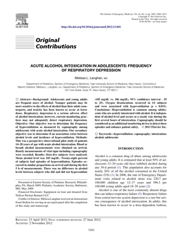 Acute Alcohol Intoxication in Adolescents: Frequency Of&Nbsp