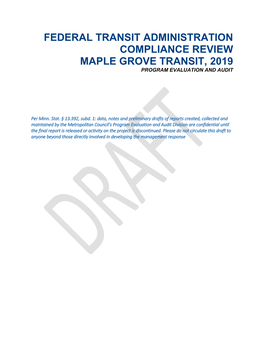 Federal Transit Administration Compliance Review Maple Grove Transit, 2019 Program Evaluation and Audit