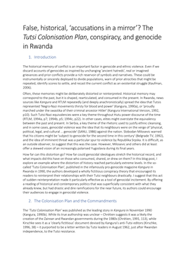 The Tutsi Colonisation Plan, Conspiracy, and Genocide in Rwanda