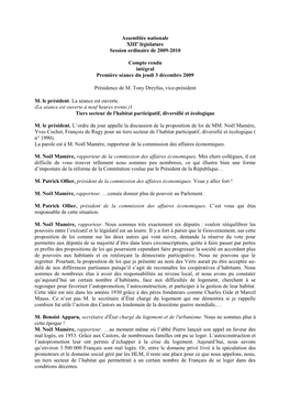 Assemblée Nationale Xiiie Législature Session Ordinaire De 2009-2010