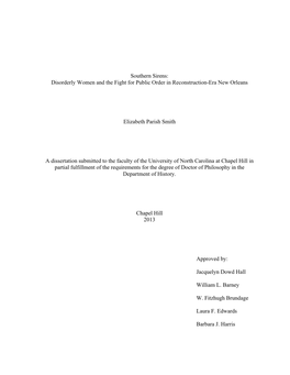 Southern Sirens: Disorderly Women and the Fight for Public Order in Reconstruction-Era New Orleans