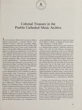 Colonial Treasure in the Puebla Cathedral Music Archive