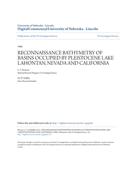 Reconnaissance Bathymetry of Basins Occupied by Pleistocene Lake Lahontan, Nevada and California L