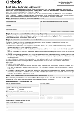 Abrdn Plc Small Estate Declaration and Indemnity Form