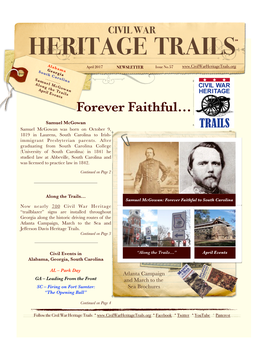 CIVIL WAR HERITAGE TRAILS℠ Alabama April 2017 NEWSLETTER Issue No.57 Southgeorgia Carolina