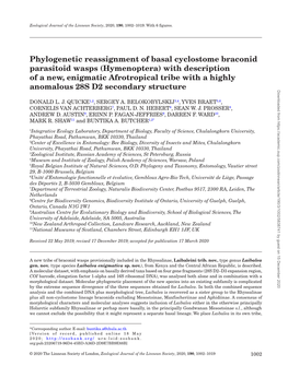 Phylogenetic Reassignment of Basal Cyclostome Braconid Parasitoid Wasps (Hymenoptera) with Description of a New, Enigmatic Afrotropical Tribe with a Highly