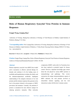 Roles of Human Respiratory Syncytial Virus Proteins in Immune Responses