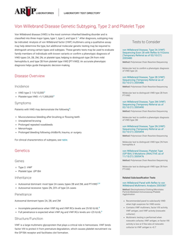 Von Willebrand Disease Genetic Subtyping, Type 2 and Platelet Type