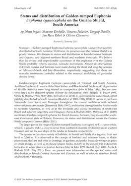 Status and Distribution of Golden-Rumped Euphonia Euphonia Cyanocephala on the Guiana Shield, South America