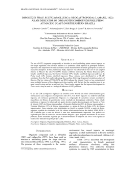 As an Indicator of Organotin Compounds Pollution at Maceio Coast (Northeastern Brazil)