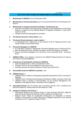 1 KEY FACTS and FIGURES on SERBIA/UNESCO COOPERATION 1. Membership in UNESCO: Since 20 December 2000 2. Membership on the Execu