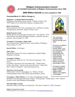 2000 Wilbur Award Winners
