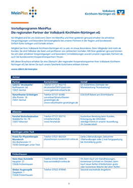 Vorteilsprogramm Meinplus Die Regionalen Partner Der Volksbank Kirchheim-Nürtingen Eg