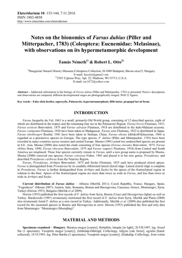 Coleoptera: Eucnemidae: Melasinae), with Observations on Its Hypermetamorphic Development