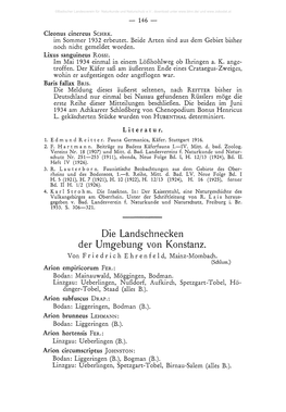 Die Landschnecken Der Umgebung Von Konstanz. Von Friedrich Ehr En F E 1 D, Mainz-Mombach