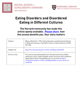 Eating Disorders and Disordered Eating in Different Cultures