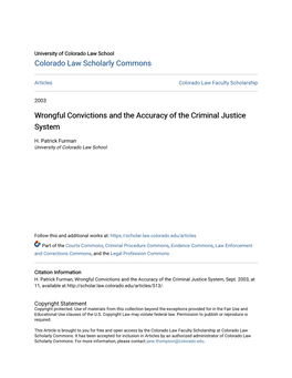 Wrongful Convictions and the Accuracy of the Criminal Justice System