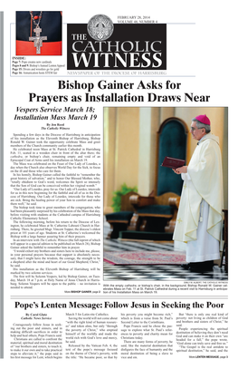 Bishop Gainer Asks for Prayers As Installation Draws Near Vespers Service March 18; Installation Mass March 19 by Jen Reed the Catholic Witness
