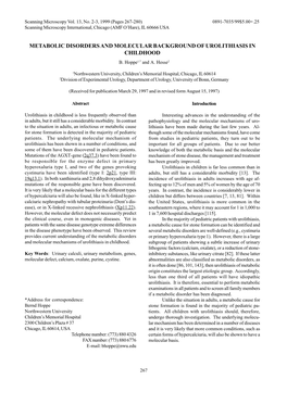 Metabolic Disorders and Molecular Background of Urolithiasis in Childhood B