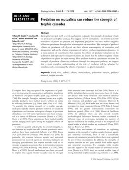 Predation on Mutualists Can Reduce the Strength of Trophic Cascades