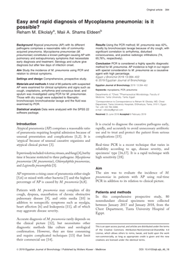 Easy and Rapid Diagnosis of Mycoplasma Pneumonia: Is It Possible? Reham M