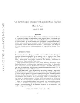 On Taylor Series of Zeros with General Base Function