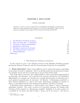 CHAPTER 6: RICCI FLOW Contents 1. the Hamilton–Perelman Program