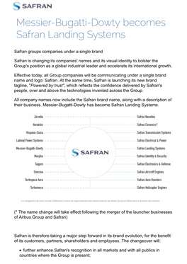 Messier-Bugatti-Dowty Becomes Safran Landing Systems