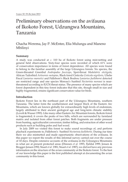 Preliminary Observations on the Avifauna of Ikokoto Forest, Udzungwa Mountains, Tanzania
