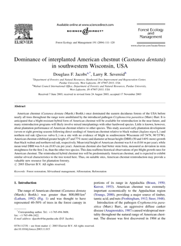 Dominance of Interplanted American Chestnut (Castanea Dentata) in Southwestern Wisconsin, USA Douglass F