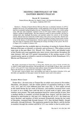 Nesting Chronology of the Eastern Brown Pelican