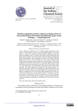 Phenolic Composition and Free Radical Scavenging Activity of Wine