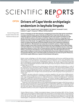 Drivers of Cape Verde Archipelagic Endemism in Keyhole Limpets Regina L