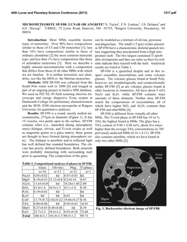 MICROMETEORITE SP-F88: LUNAR OR ANGRITE? S. Taylor1, F.N. Lindsay2, J.S