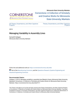 Managing Variability in Assembly Lines