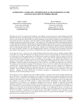 Astronomy, Landscape, and Ideological Transmissions at the Coastal Maya Site of Cerros, Belize