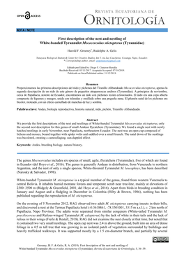 First Description of the Nest and Nestling of White-Banded Tyrannulet Mecocerculus Stictopterus (Tyrannidae)